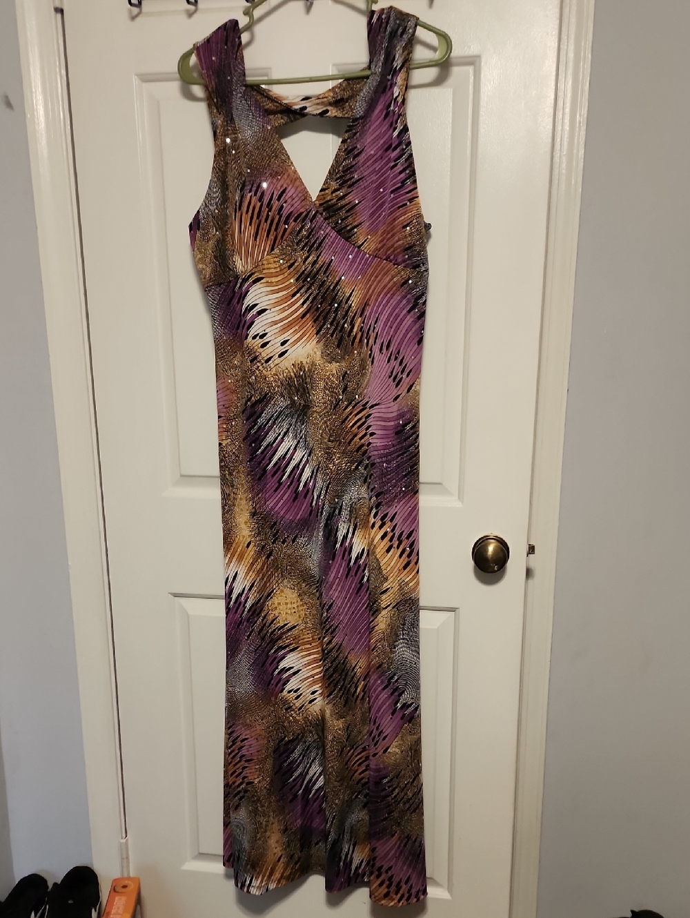 Sleeveless V-Neck Maxi Dress in Purple and Gold